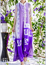 Load image into Gallery viewer, Original Purple Button Print Patchwork Silk Dress Half Sleeve