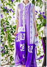 Load image into Gallery viewer, Original Purple Button Print Patchwork Silk Dress Half Sleeve