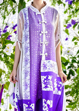 Load image into Gallery viewer, Original Purple Button Print Patchwork Silk Dress Half Sleeve