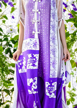 Load image into Gallery viewer, Original Purple Button Print Patchwork Silk Dress Half Sleeve