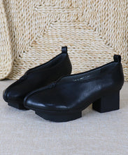 Load image into Gallery viewer, Original Retro Green Shallow Mouth Cowhide Leather Chunky Heel