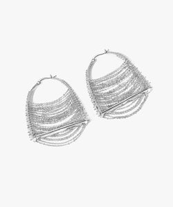 Original Silk Sterling Silver Zircon Chain Bag Hoop Earrings