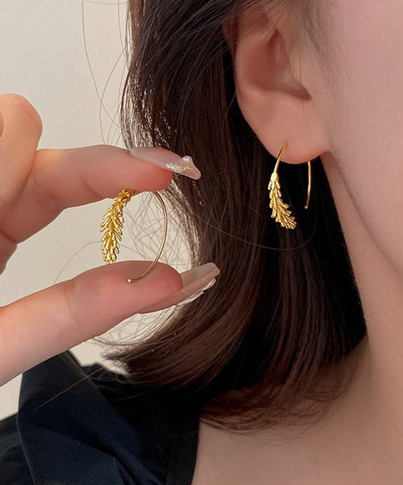 Oversize Gold Metal Overgild Wheat Ear Circle Hoop Earrings