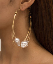 Load image into Gallery viewer, Oversize Gold Multiple Layers Metal Pearl Hoop Earrings