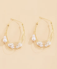 Load image into Gallery viewer, Oversize Gold Multiple Layers Metal Pearl Hoop Earrings