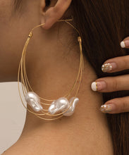 Load image into Gallery viewer, Oversize Gold Multiple Layers Metal Pearl Hoop Earrings