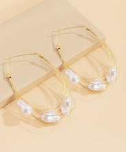 Load image into Gallery viewer, Oversize Gold Multiple Layers Metal Pearl Hoop Earrings