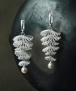 Oversize Silk Sterling Silver Pearl Tree Drop Earrings