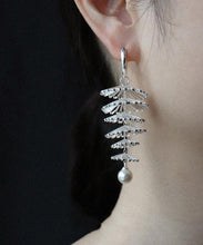 Load image into Gallery viewer, Oversize Silk Sterling Silver Pearl Tree Drop Earrings