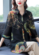 Load image into Gallery viewer, Oversized Black Peter Pan Collar Print Patchwork Chiffon Shirt Summer