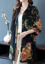 Load image into Gallery viewer, Oversized Black Peter Pan Collar Print Patchwork Chiffon Shirt Summer