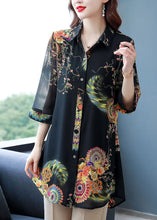 Load image into Gallery viewer, Oversized Black Peter Pan Collar Print Patchwork Chiffon Shirt Summer