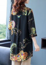 Load image into Gallery viewer, Oversized Black Peter Pan Collar Print Patchwork Chiffon Shirt Summer