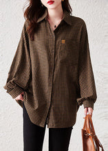 Load image into Gallery viewer, Oversized Plaid Peter Pan Collar Pockets Patchwork Cotton Shirts Long Sleeve