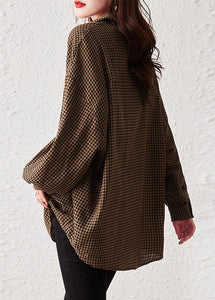 Oversized Plaid Peter Pan Collar Pockets Patchwork Cotton Shirts Long Sleeve