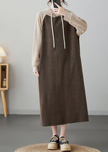 Load image into Gallery viewer, Oversized Trendy Coffee Patchwork Long Hooded Dresses Winter