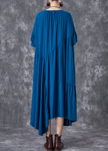 Load image into Gallery viewer, Peacock Blue Patchwork Cotton Dress Oversized Wrinkled Butterfly Sleeve