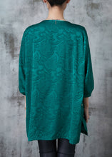 Load image into Gallery viewer, Peacock Green Print Silk Tops Chinese Button Summer