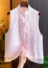 Load image into Gallery viewer, Pink Chinese Button Silk Waistcoat Stand Collar Summer