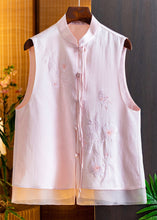 Load image into Gallery viewer, Pink Chinese Button Silk Waistcoat Stand Collar Summer