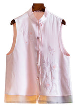 Load image into Gallery viewer, Pink Chinese Button Silk Waistcoat Stand Collar Summer