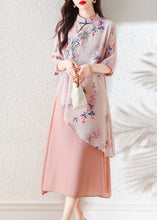 Load image into Gallery viewer, Pink Embroidered Patchwork Linen Dress Asymmetrical Summer