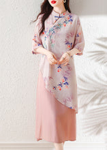 Load image into Gallery viewer, Pink Embroidered Patchwork Linen Dress Asymmetrical Summer