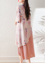 Load image into Gallery viewer, Pink Embroidered Patchwork Linen Dress Asymmetrical Summer