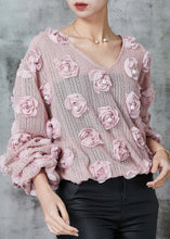 Load image into Gallery viewer, Pink Floral Knit Cozy Shirt Nail Bead Spring