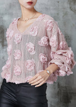 Load image into Gallery viewer, Pink Floral Knit Cozy Shirt Nail Bead Spring