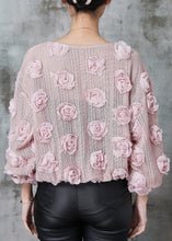 Load image into Gallery viewer, Pink Floral Knit Cozy Shirt Nail Bead Spring