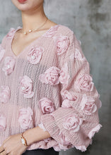 Load image into Gallery viewer, Pink Floral Knit Cozy Shirt Nail Bead Spring