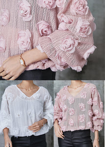 Pink Floral Knit Cozy Shirt Nail Bead Spring