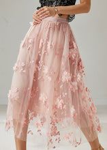 Load image into Gallery viewer, Pink Floral Tulle Beach Skirts Embroidered Summer