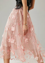 Load image into Gallery viewer, Pink Floral Tulle Beach Skirts Embroidered Summer