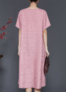 Pink Jacquard Cotton Vacation Dresses Oversized Summer