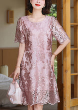 Load image into Gallery viewer, Pink Jacquard Silk Mid Dresses Silm Fit Summer