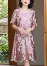 Load image into Gallery viewer, Pink Jacquard Silk Mid Dresses Silm Fit Summer