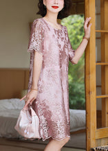 Load image into Gallery viewer, Pink Jacquard Silk Mid Dresses Silm Fit Summer