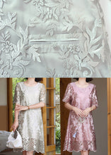 Load image into Gallery viewer, Pink Jacquard Silk Mid Dresses Silm Fit Summer