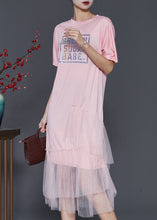 Load image into Gallery viewer, Pink Patchwork Tulle Cotton Holiday Dress Letter Print Summer