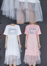 Load image into Gallery viewer, Pink Patchwork Tulle Cotton Holiday Dress Letter Print Summer