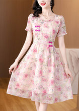 Load image into Gallery viewer, Pink Print Chiffon Dress Ruffled Tasseled Summer