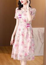 Load image into Gallery viewer, Pink Print Chiffon Dress Ruffled Tasseled Summer