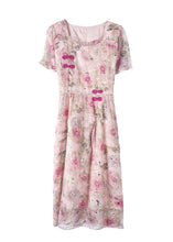 Load image into Gallery viewer, Pink Print Chiffon Dress Ruffled Tasseled Summer