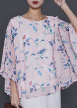 Load image into Gallery viewer, Pink Print Chiffon Top Oversized Batwing Sleeve