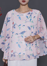 Load image into Gallery viewer, Pink Print Chiffon Top Oversized Batwing Sleeve