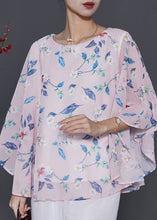 Load image into Gallery viewer, Pink Print Chiffon Top Oversized Batwing Sleeve