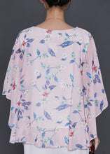 Load image into Gallery viewer, Pink Print Chiffon Top Oversized Batwing Sleeve