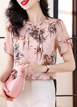 Load image into Gallery viewer, Pink Print Chiffon Top Tasseled Chinese Button Summer